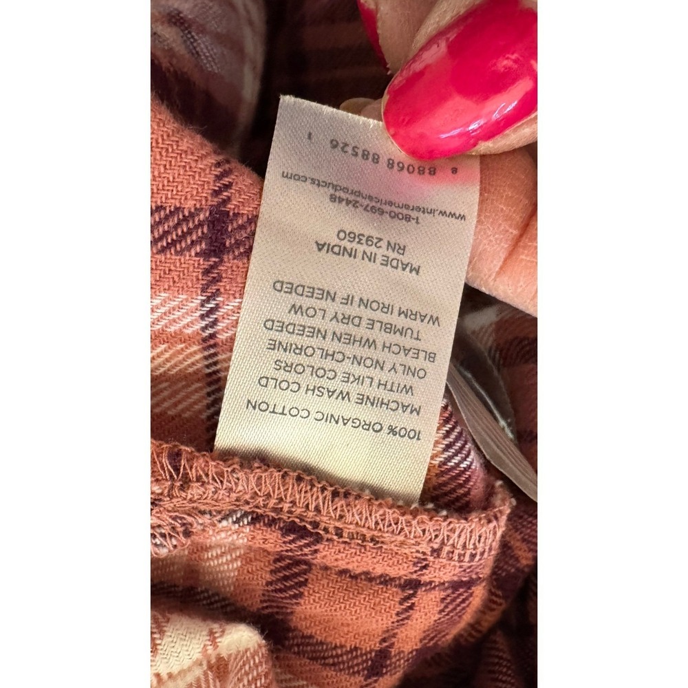 women's 100% Organic Cotton Plaid Shirt 3X Pink Floral Embroidery - Picture 9 of 9
